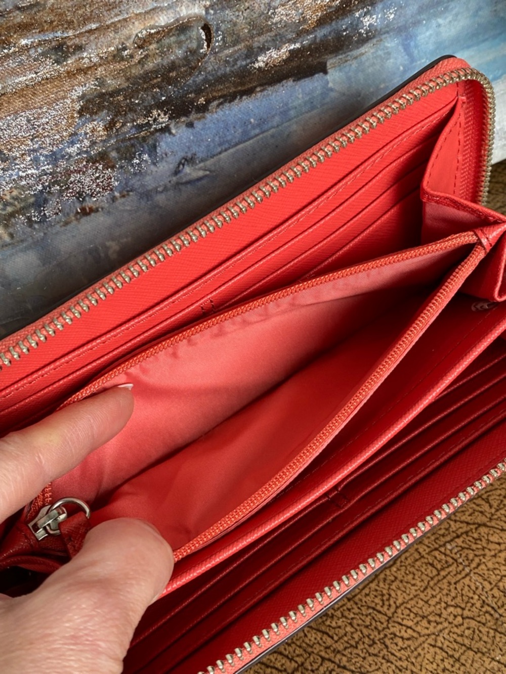 Coach Zebra Striped Coral Pink Full Zip Continental Wallet - Picture 8 of 13